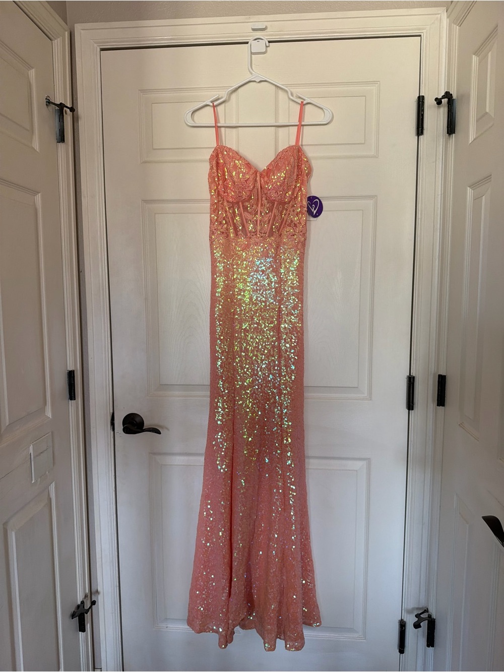 Windsor Iridescent Peach Sequin Slip Dress